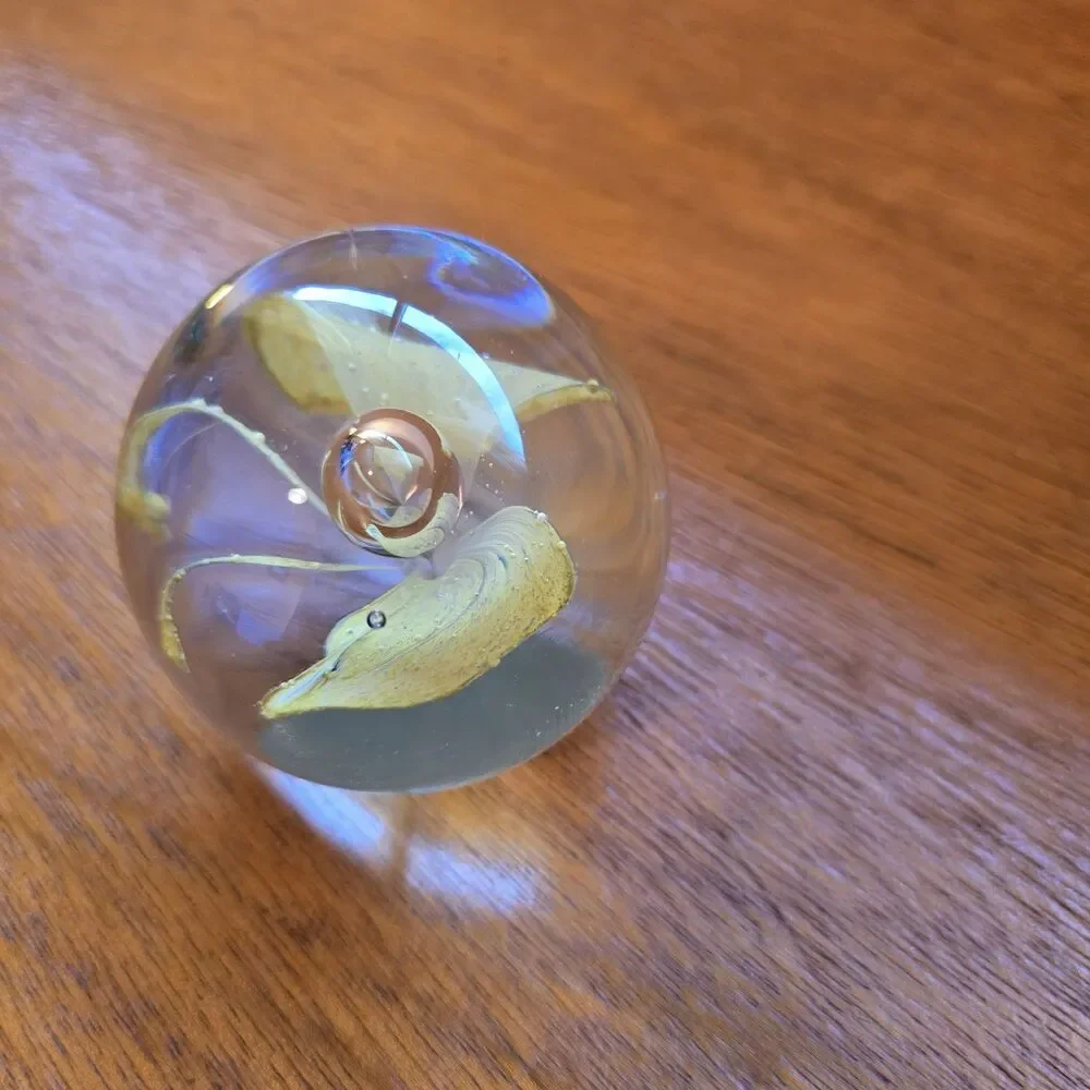 VTG Art Glass Paperweight Yellow Butterfly Design, Light Not Included